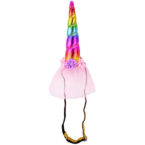 Imagine-Fly Rainbow Unicorn Horn Headband Glittery Pink Tulle - Costume Party