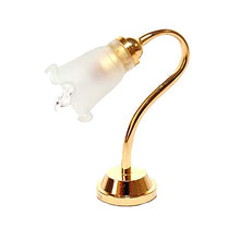 Load image into Gallery viewer, Melody Jane Dollhouse Table Lamp Frosted Tulip Shade Gold Base 12V Electric Desk Lighting

