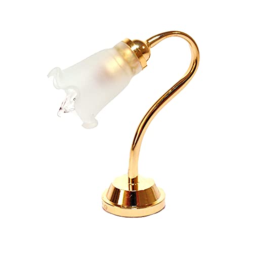 Melody Jane Dollhouse Table Lamp Frosted Tulip Shade Gold Base 12V Electric Desk Lighting