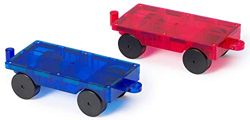 Playmags 2 Piece Car Set: with Stronger Magnets, STEM Toys for Kids, Use with All Magnetic Tiles and Blocks Sturdy, Super Durable with Vivid Clear Color Tiles. (Colors May Vary)