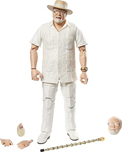 Jurassic World Amber Collection John Hammond 6-in Action Figure, Swappable Hands & Head, Cane & Hatching Dinosaur Egg Accessories, Collectible Gift for 8 Years Old & Up