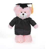 Plushland Pink Bear Plush Stuffed Animal Toys Present Gifts for Graduation Day, Personalized Text, Name or Your School Logo on Gown, Best for Any Grad School Kids 12 Inches(Black Cap and Gown)