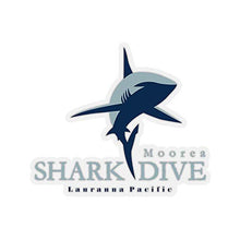 Load image into Gallery viewer, Shark Dive Moorea Vinyl Sticker, Lauranna Pacific, Permanent Adhesive Moorea Shark Sticker (Transparent, 4&quot; x 3.5&quot;)
