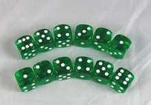 Load image into Gallery viewer, Green Transparent Dice D6 16mm 12 Dice
