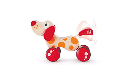Walk-A-Long Puppy Wooden Pull Toy by Hape | Award Winning Push Pull Toy Puppy For Toddlers Can Sit, Stand and Roll. Rubber Rimmed Wheels for Easy Push and Pull Action, Red