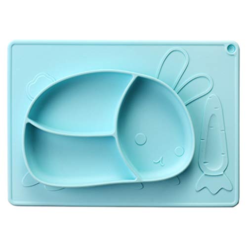 NUOBESTY Silicone Baby Plates Food Fruits Tray Divided Plates Rabbit Design Meal Dish Dining Tray Tableware for Toddler Child Mealtime Sky-Blue
