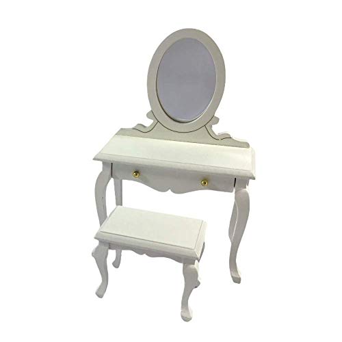 Melody Jane Dollhouse White Vanity Dressing Table & Stool Miniature Bedroom Furniture