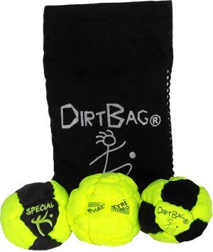 Dirtbag Pro's Footbag Hacky Sack 3 Pack with Pouch - Fluorescent Yellow