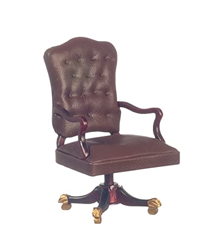 Melody Jane Dollhouse Mahogany & Brown Governor Desk Chair Miniature Office Study Furniture