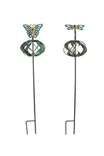 Load image into Gallery viewer, Things2Die4 Set of 2 Metal Garden Stake Wind Spinners Kinetic Yard Butterfly Dragonfly Sculptures, Multicolor, One Size
