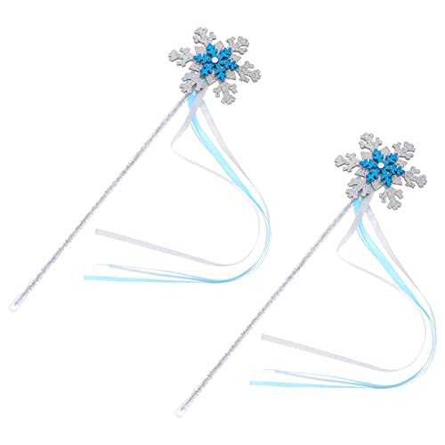 NUOBESTY 2pcs Snowflake Fairy Wand Ice Princess Fairy Stick Tassel Fairy Wand for Frozen- Inspired Birthday Party Dress Up Costume Cosplay