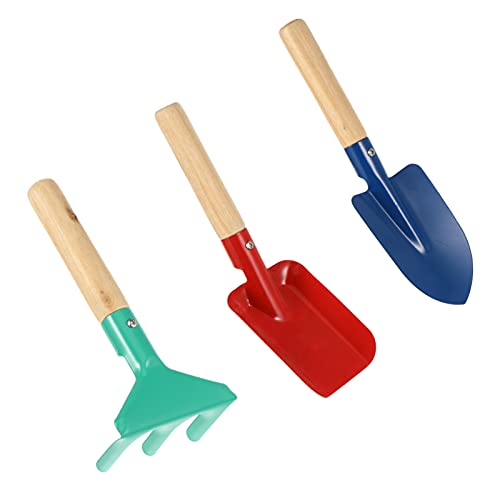 TOYANDONA 3pcs Kids Garden Tools Set Includes Shovel Rake and Trowel Metal Gardening Shovel Toys with Wood Handle Little Gardener Tool Set