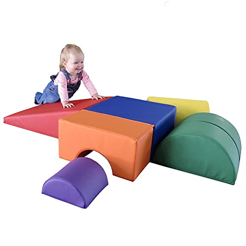 FDP SoftScape Playtime and Climb Multipurpose Soft Foam Playset for Infants and Toddlers; for Little Builders and New Crawlers to Learn Gross Motor Skills at Home or Daycare (6-Piece) - Assorted
