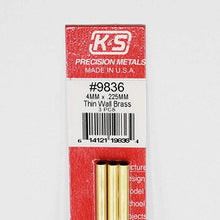 Load image into Gallery viewer, K&amp;S Precision Metals 9836 Thin Wall Brass Tube, 4mm O.D. X .225mm Wall Thickness X 300mm Long, 3 Pieces per Pack, Made in The USA
