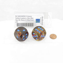 Load image into Gallery viewer, Primary Nebula Luminary Dice with Blue Pips D6 30mm (1.18in) Pack of 2 Wondertrail
