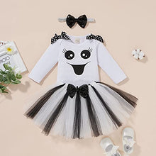 Load image into Gallery viewer, Baby Girl Halloween Clothes Toddler Ghost Long Sleeve Jumpsuit + Ballet Skirt + Butterfly Decoration
