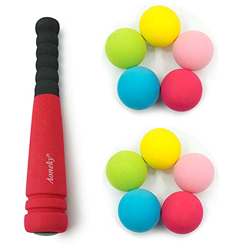 Aoneky Min Foam Bat with Multi Balls for Toddler - Indoor Soft Super Safe TBall Set Toys for Kids Age 1 Years Old (Red)