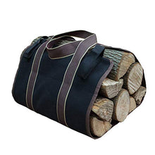 Load image into Gallery viewer, Ussuma Waxed Canvas Firewood Log Carrier Bag, Large Canvas Firewood Carrier Log Tote Bag Indoor Fireplace Log Carrier Holders, Durable Tote for Fire Wood, with Handles Security Strap (Black)
