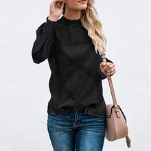 Load image into Gallery viewer, Womens Tops Lace Patchwork Pullover Fashion Long Sleeve Shirts Solid Cute Floral Casual Blouse Loose Tunic Black L
