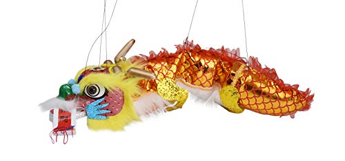 Mandala Crafts Hand String Puppet with Rod, Chinese Marionette Dragon Toy (Yellow)