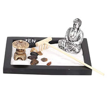 Load image into Gallery viewer, GLOGLOW Mini Meditation Zen Sandbox, Wooden Zen Garden Office Decoration Wooden Craft for Stress Relief with Buddha Figure Natural River Rocks RAK Sand
