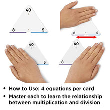 Load image into Gallery viewer, Think Tank Scholar Triangle Math 376 Equations Multiplication &amp; Division Flash Cards Set, All Facts 0-12 - Color Coded, for Kids in 3RD, 4TH, 5TH &amp; 6TH Grade - Has Three Corners
