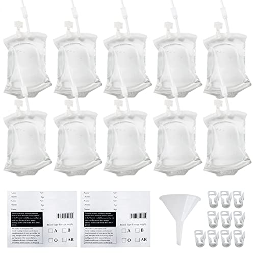 Halloween Party Cups, Live Blood of Theme Parties- IV Blood Bag Drink Containers 13.5 FL Oz/ 400ML, Vampire/ Hospital/Halloween Theme Party Favors, Nurse Graduation Party Props (10Packs)