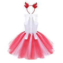 Load image into Gallery viewer, inlzdz Kids Girls Sleeveless Shiny Sequins Cartoon Elk Applique Mesh Tutu Dress with Hair Hoop Set for Christmas Red&amp;White 8-9
