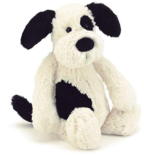 Jellycat Bashful Black and Cream Puppy Stuffed Animal, Medium, 12 inches