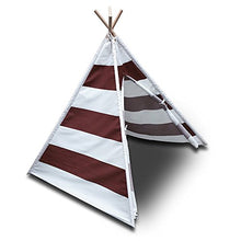 Load image into Gallery viewer, Modern Home Children&#39;s Canvas Tepee Set with Travel Case - Brown/White Stripes
