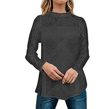 Load image into Gallery viewer, Womens Tops Lace Patchwork Pullover Fashion Long Sleeve Shirts Solid Cute Floral Casual Blouse Loose Tunic Black L
