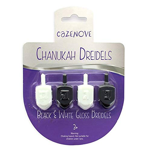 Hanukkah Dreidels Black and White Gloss - Glow in The Dark Dreidel - Chanukah Dreidel Game 4 Pack