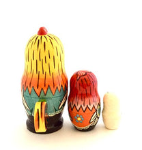 Load image into Gallery viewer, Rooster Chicken Family Russian Hand Carved Hand Painted Nesting 3 Piece Doll Set by BuyRussianGifts
