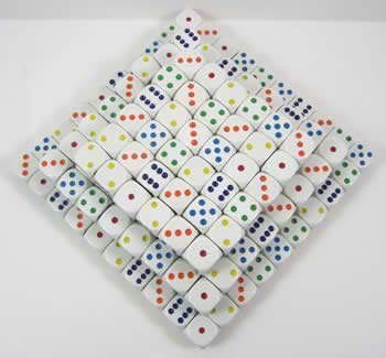Koplow Games White with Multi-Colored Dots D6 Rounded (200)