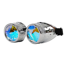 Load image into Gallery viewer, Eye Love Shadez Round Kaleidoscope Steampunk Goggles, Rave &amp; Festival Glasses, Rainbow Crystal Lens, for Men &amp; Women, Micro-Fiber Case Included (Silver)
