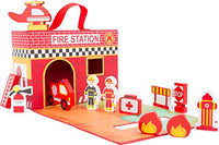 small foot wooden toys - Fire House Themed Playworld in Carrying Case, Multi
