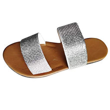 Load image into Gallery viewer, HIRIRI Women&#39;s Rhinestone Bling Sandals Strap Slip on Flat Beach Sandals Summer Flip-Flops Slippers Silver
