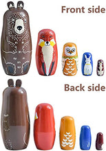 Load image into Gallery viewer, Maxshop 5 Pieces 6&quot; Tall Cute Nesting Dolls - Handmade Wooden Different Pattern Small Items - Matryoshka Doll Handmade Wooden Dolls Cartoon Animals Pattern Toy Gift (Brown)
