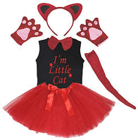 Petitebella I'm Little Cat Shirt Headband Tutu 6pc Girl Costume 1-8y (Red, 4-5year)