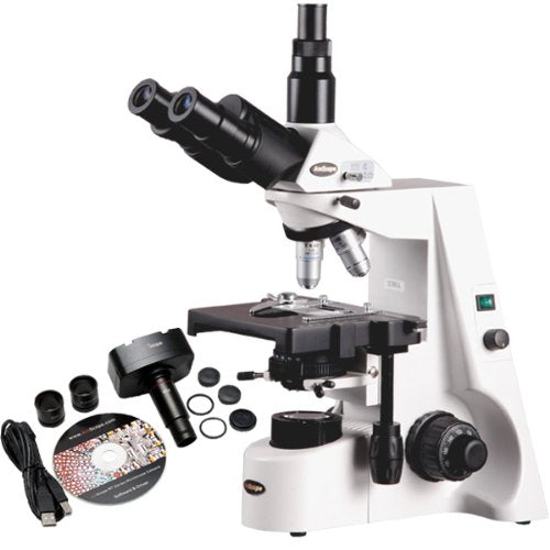 AmScope T690C-5MA Digital Trinocular Compound Microscope, 40X-2500X Magnification, WH10x and WH25x Super-Widefield Eyepieces, Infinity Objectives, Brightfield, Kohler Condenser, Double-Layer Mechanica