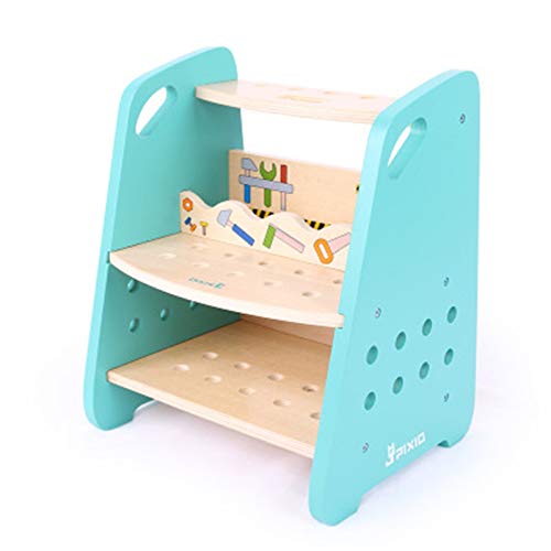 Teerwere 1 Set Wooden Tool Workbench Construction Role Play Set Pretend Play Wooden Tools for Kids (Color : Blue, Size : 30x20x23.5cm)