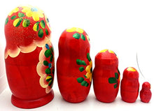 Load image into Gallery viewer, Traditional Red with Yellow Flowers Nesting Doll Hand Painted 5 Piece Set Made in Russia / 6 inch Tall
