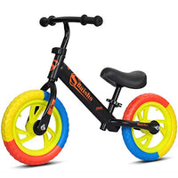Hongyan Children's Balance Bikes 12 Inch Colorful Wheel Without Foot Pedal Train Baby from Standing to Running Bike 2-6 Years Old Toddler Sport Bicycle (Color : Black)