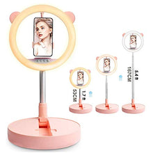 Load image into Gallery viewer, LED Halo Ring Light 10.8&quot; Makeup Vlog Video Broadcasting Light - Brightness &amp; Warmth Control - USB Powered, Collapsible Stand &amp; Phone Mount Included
