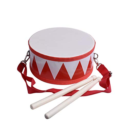 FREAHAP R Kids Drum Wood Toy Drum Set with Carry Strap Stick Children's Day Gift for Kids Toddlers Red Fang 8x4in
