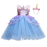MYRISAM Girls Unicorn Birthday Tulle DressPrincess Pageant Party Halloween Outfits Carnival Dress up Fancy Costume Blue 6-7T