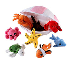 Load image into Gallery viewer, Plush Soft Stuffed Ocean Sea Animals Playset with Plush Shell Package House for Storage Includes Stuffed Turtle, Lobster, Crab, Dolphin, Stingray Fish, Octopus, Starfish, Nemo Striped Fish (8 Piece)
