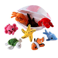 Plush Soft Stuffed Ocean Sea Animals Playset with Plush Shell Package House for Storage Includes Stuffed Turtle, Lobster, Crab, Dolphin, Stingray Fish, Octopus, Starfish, Nemo Striped Fish (8 Piece)