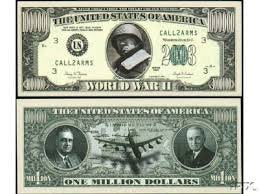 American Art Classics World War II Commemorative Million Dollar Bill in Protective Holder
