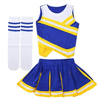 Haitryli Kids Girls Sleeveless Team Uniform Top with Pleated Skirt Socks Set Cheerleading Fancy Dress Up Yellow&Blue 8-10